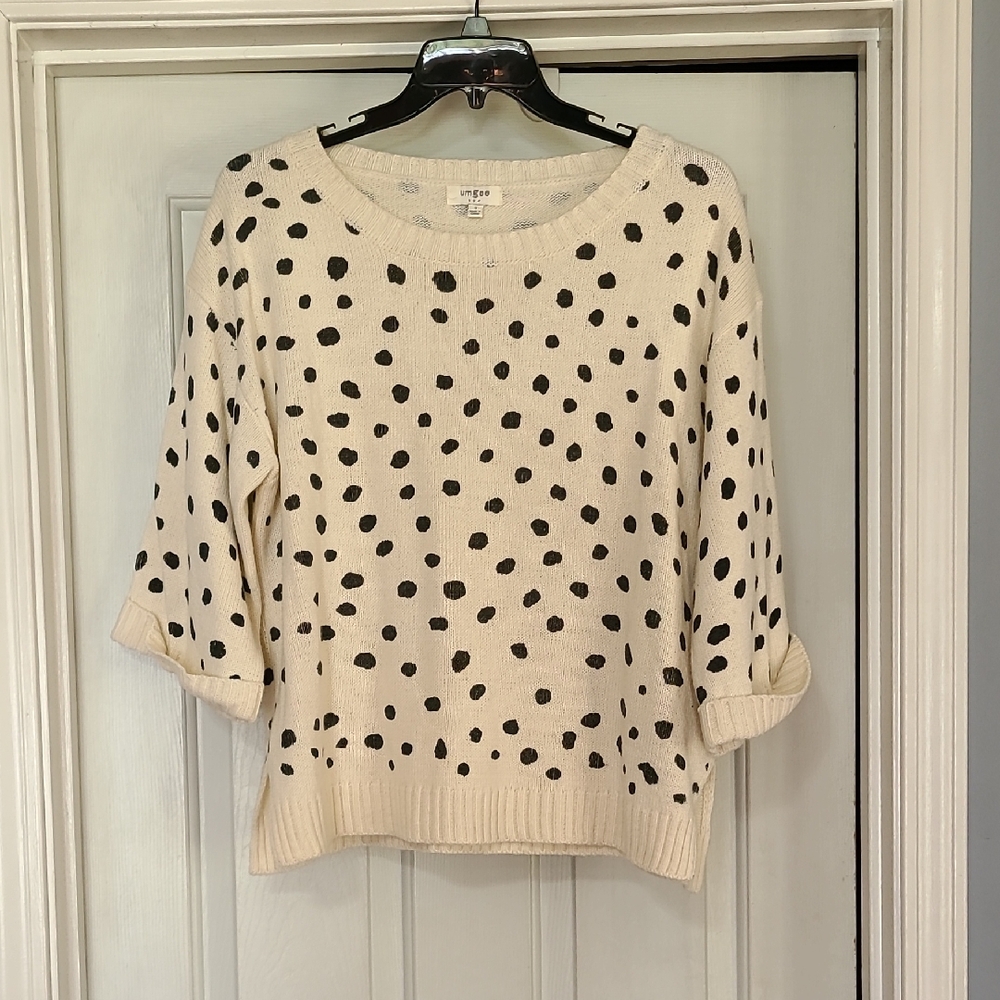Umgee Cream Sweater with Black  Dots